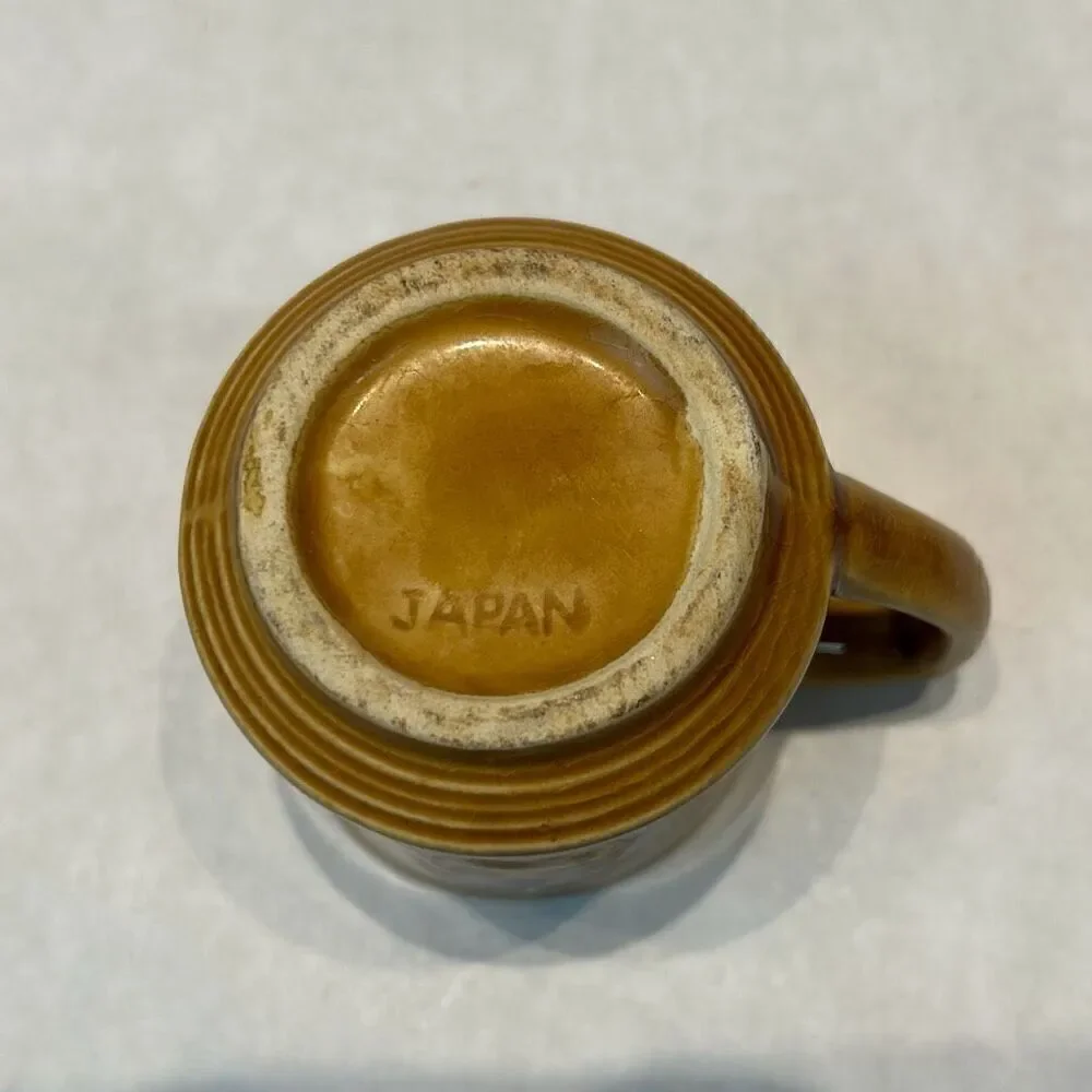 VTG Ceramic Measuring Cups 1/2 & 1 Cup Stamped JAPAN Brown Tan Fruit Apples Pear